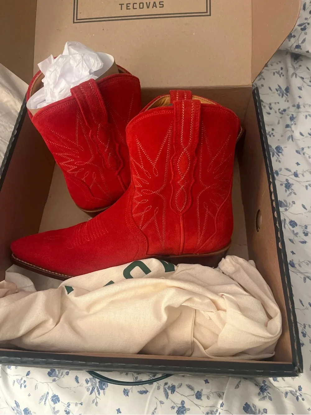 Tecovas Red Suede Western Ankle Boot